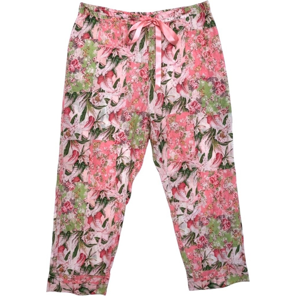 Papinelle Womens Pink Floral Patchwork 100% Cotton Pajama Pants M Cottagecore